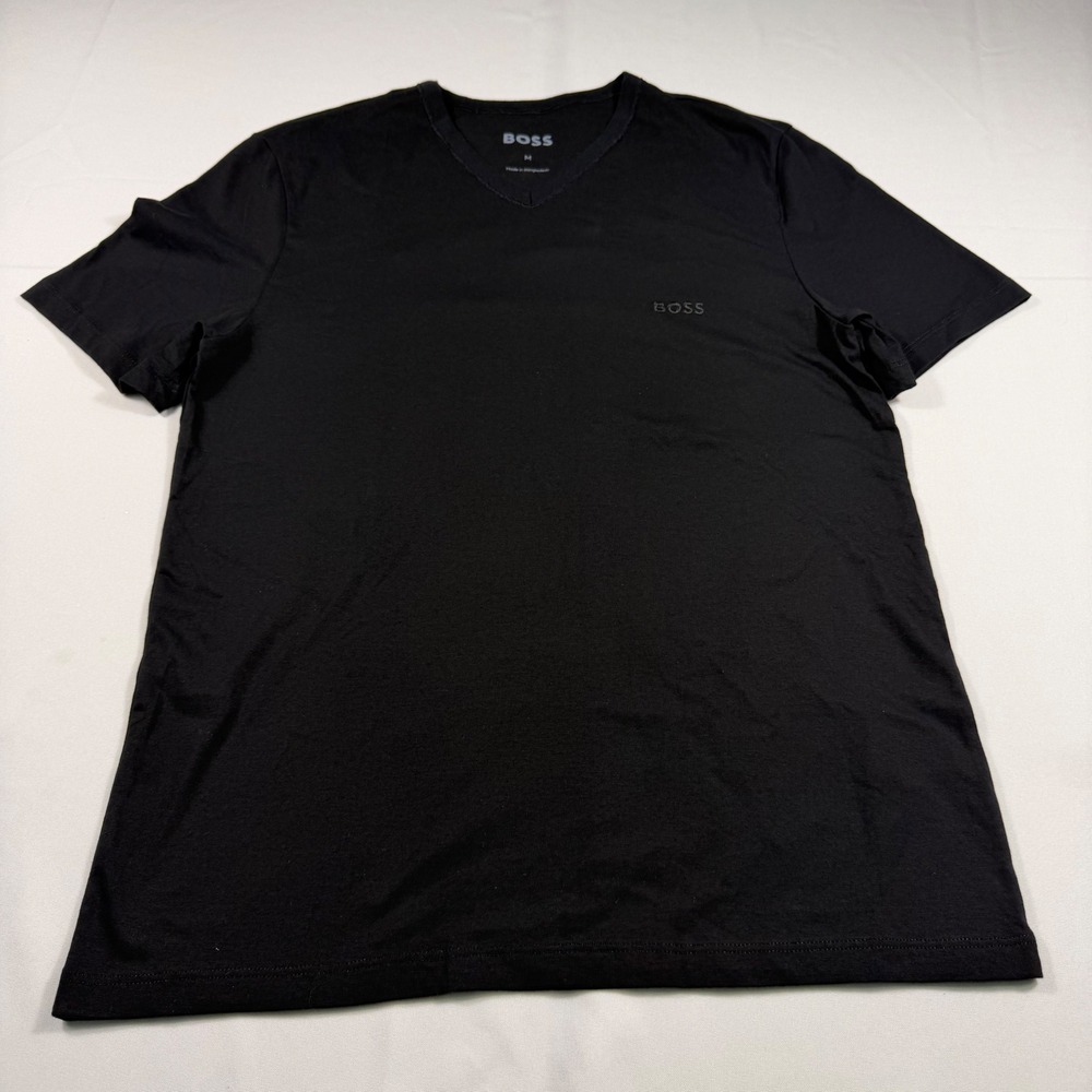 Hugo Boss Mens Black V-Neck T-Shirt Short Sleeve Tonal Logo Size M - Picture 5 of 11
